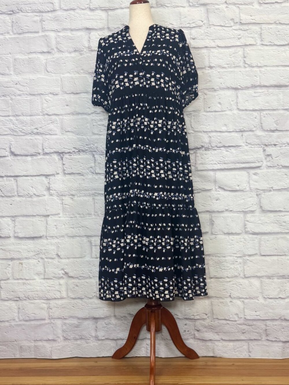 Ann Taylor Black Floral Midi Dress